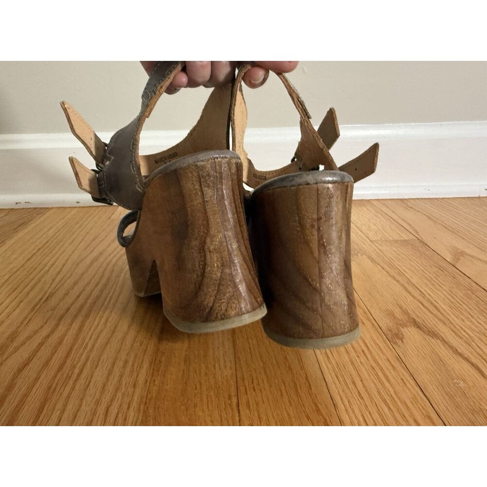 Bed Stu Womens 7.5 Kenya Sandals Distressed Leather Platform Chunky Wooden Heels - Picture 8 of 13